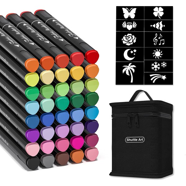 Shuttle Art Fabric Markers Pens, 40 Colors Dual Tip Fabric Markers Permanent No Bleed Markers for T-Shirts Sneakers, Non-Toxic & Child Safe Permanent Fabric Pens for Kids Adult Painting Writing