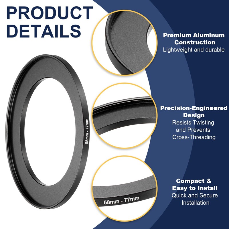 PATIKIL Step-Up Ring Adapter 58mm to 77mm, Filter Step-up Rings