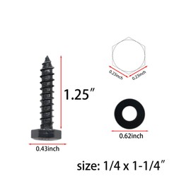 Evecad 25PCS 1/4" x 1-1/4" Hex Head Lag Screws, Stainless Steel Black Lag Bolts, Heavy Duty Lag Bolts, Washers Included
