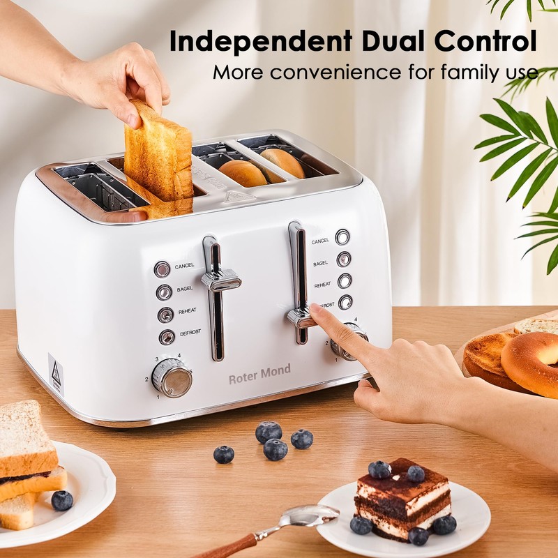 Roter Mond Toaster 4 Slice Retro Stainless Steel with Extra
