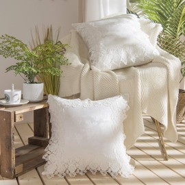 Lemfux Pack of 2 Throw Pillow Covers Cases for Couch Sofa Lace Ruffles Pillow Cover Sham Cushion Cover Square Decorative Pillowcase 18" x 18" 2pcs White