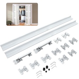 Bifold Door Hardware Set, with 36” Track, Aluminum Sliding Cabinet Folding Door, Hanging Wheel Closets Folding Door (2 Set)