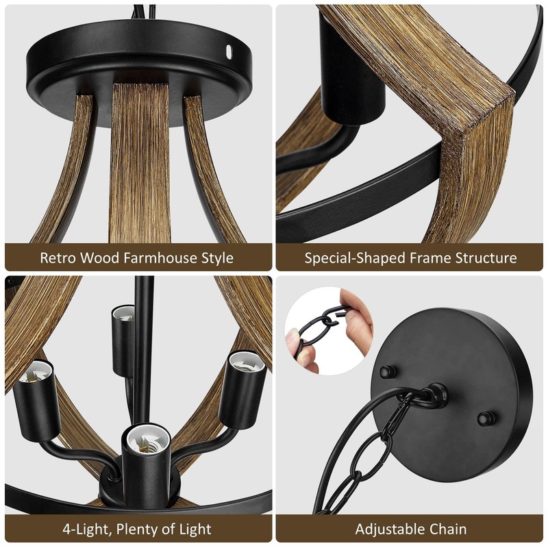WOAEKR 13.1" Modern Farmhouse Hanging Pendant Lighting, 4-Light Rustic Interior