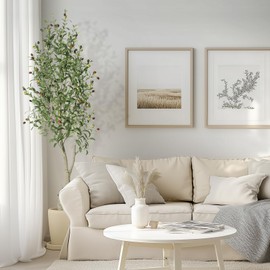 GarveeHome Faux Olive Tree 6ft, Olive Trees Artificial Indoor with White Planter, Artificial Silk Plants with Green Leaves and Big Fruits for Home Office DéCor Living Room Bedroom Stairs Foyer,1 Pack