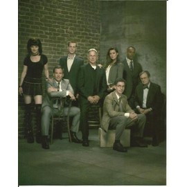 NCIS Full Cast with Mark Harmon Sitting Next to Brick Wall 8 x 10 Photo