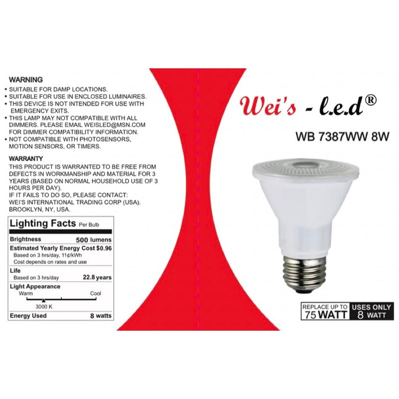 PAR20 LED Bulbs, 8W, 75W Equivalent 8W, Dimmable, 3000K Warm