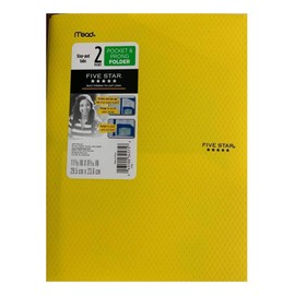 Mead Plastic Five Star Stay-Put 2-Pocket & 3-Prong Folder, Yellow (34609)