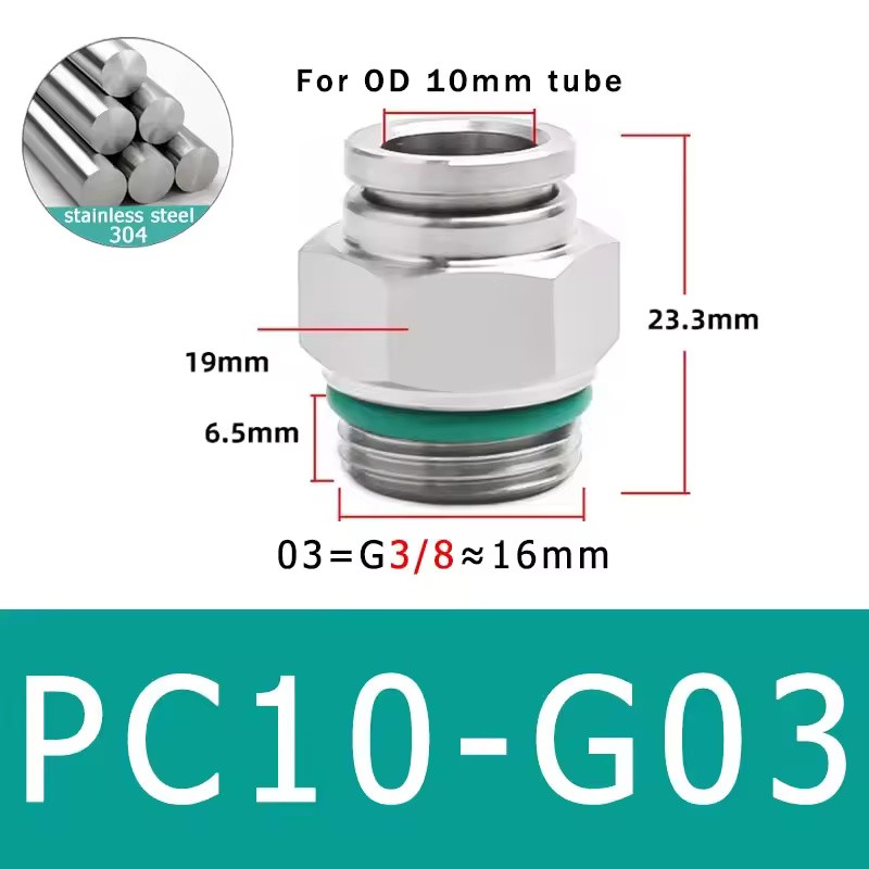 10-Pack PC4-M5 304 Stainless Steel Pneumatic Quick Connect Fittings