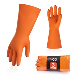 Vgo... Reusable Dishwashing Gloves,Kitchen Gloves For Washing Dishes,Rubber Cleaning Gloves,Extra Thickness,Long Sleeves Household Gloves(1 Pair,S, Orange,RB2186)