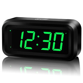 KWANWA Alarm Clock, Small Digital Clock, 1.2inch Green LED Clock, Adjustable Brightness, Dim Night Mode, 12H/24H, Battery Operated, Wall-Mounted, Snooze, Clock for Bedroom, Travel Clock, Kids Clock