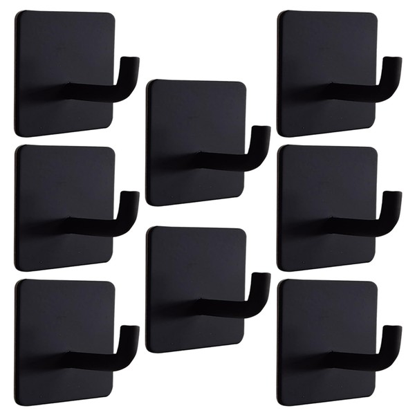 Yukrilt Wall Hooks Black Adhesive Hooks - 8 Pack 15lb(Max)