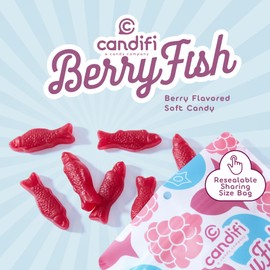 Candifi Dye Free Candy (8 oz) - BerryFish Gummy Fish Candy - Non GMO - Berry Flavored Swedish Style Fish Gummies Made with Only Natural Colors & Flavor - Kosher, Gelatin & Gluten Free Snacks