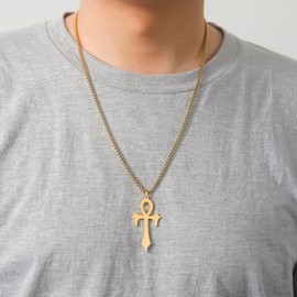 VASSAGO Ankh Cross Necklace for Men Women Stainless Steel Coptic Religious Pendant Necklace Dainty Cross Faith Pendant Necklace Hieroglyph Symbols Necklace, Stainless Steel, Stainless Steel