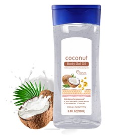 Coconut Body Oil Gel – Essential Oils for Skin, Hydrating Body Oil for Women for Dry Skin, Body Moisturiser with Collagen, Fast Absorbing Massage Oil for Glowing Skin, Scars & Stretch Marks, 200ml