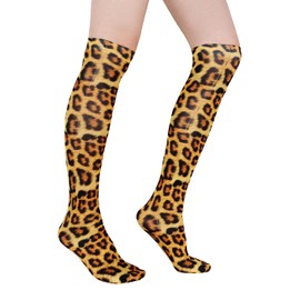 Benefeet Sox Women Girls Funny Silky Novelty Funky Long Knee High Socks Ultrathin Soft 3D Print Costume Cosplay Crazy Stocking, Leopard Print