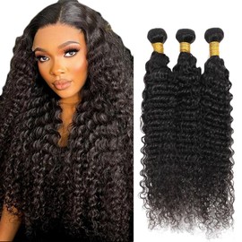 Creuost Real Hair Wig Deep Wave Human Hair Bundles 100% Unprocessed Brazilian Hair Long Hair Natural Black Colour Hair Extensions Weave 3 Bundles Total 300 g 28 30 32 Inches