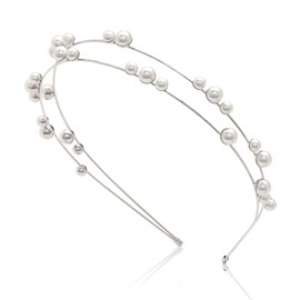 COCORIBBON Bubbly Pearls Double Silver Metal Thin Tiaras Women Wedding Quality Fashion Headbands
