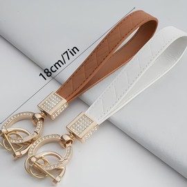 Fkereg PU Leather Keychain Wristlet, Wallet Wristlet Strap, Wrist Lanyard for Keys Women Men, Key Chain Wristlet, Car Key Fob Holder Keychain with 6 Ring, 1 Short Lanyard, 1 Screwdriver, Black