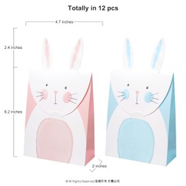 Cheerland Pink and Blue Bunny Gift Bags for Easter Rabbit Garden Tea Candy Sweets Goodie Bag Party Favors Decorations Supplies