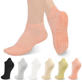 6 Pairs Pilates Socks for Women, Non Slip Yoga Socks with Grips for Barre Ballet Athletic Workout Barefoot Hospital, I-Colorful 6 Pairs