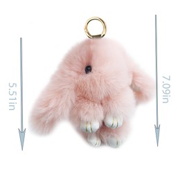 Xsclpomddy Bunny Keychain Cute Rex Rabbit Faux Fur Pompom Keychain Car Handbag Lovely Keyring Charm Ring,han pink,7in