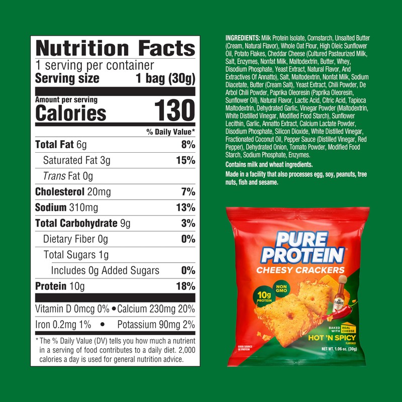Pure Protein Cheesy Crackers, Hot and Spicy, High Protein Snack,