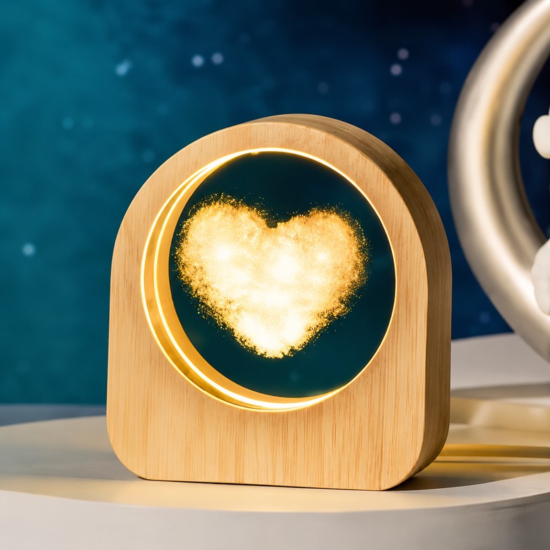 LED Galaxy Crystal Ball with Wooden Base for Home Decor