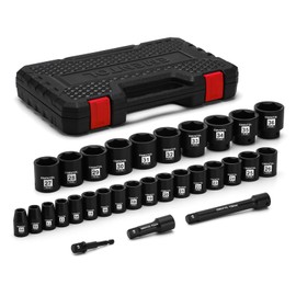 EMENTOL 30PCS 1/2" Drive Standard Impact Socket Set, CR-MO, Metric, 10mm - 36mm, Includes 3-inch and 6-inch Imapct Extension Bars, 1/4"-1/2" Drill Adapter