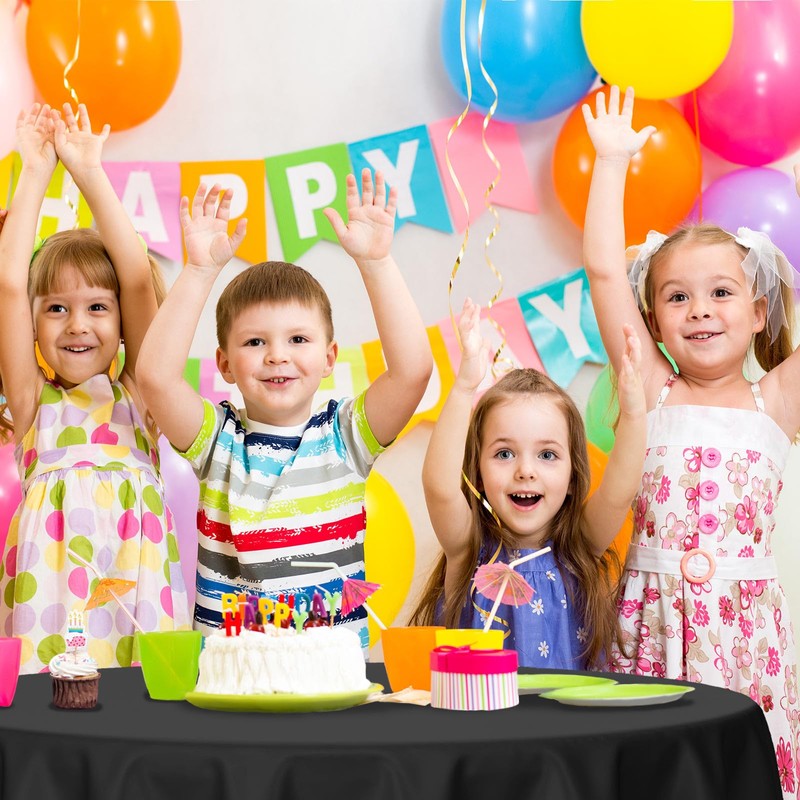 Kopokita 2 Pack Black Round Disposable Plastic Tablecloths 84 inch