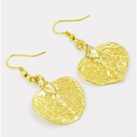Zhannel Real Leaf Hook Drop EARRINGS EUCALYPTUS 24K Yellow Gold Genuine Leaf New