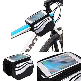 K-S-Trade Compatible With Lenovo Tab P11: Cycling Frame Bag, Head Tube Bag, Front Top Tube Frame Pannier Double Bag Pouch Holder Crossbar Bag, Black-silver Water Resistant