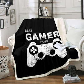 Loussiesd Gamepad Fleece Throw Blanket for Boys Kids Video Games Sherpa Blanket Decorative Modern Game Controller Plush Blanket Gamer Console Fuzzy Blanket for Sofa Bed Black White Single 50x60 Inch