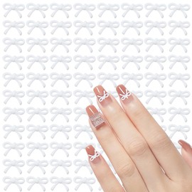FDKYOEK 200 PCS White Bow Nail Charms for Women Girl, Mini Bows for Crafts, Resin Bow Nail Art Accessories, Bowknot for DIY 3D Nail Decorations
