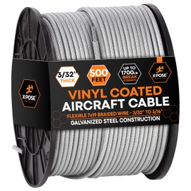 Xpose Safety 7x7 Vinyl-Coated Galvanized Steel Aircraft Cable – 500 ft Wire for Pulley Systems, Winches, Marine & Boat Wire, Deck Railing, Cable Railing, Fencing, DIY Projects