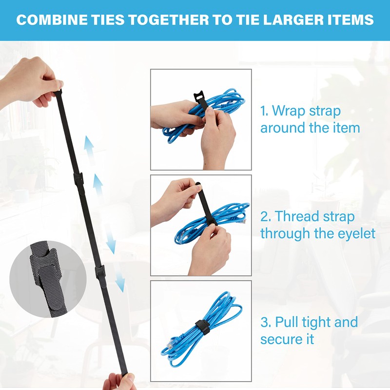 100 Pcs 10-Inch Heavy-Duty Self-Fastening Cable Ties - Durable, Reusable