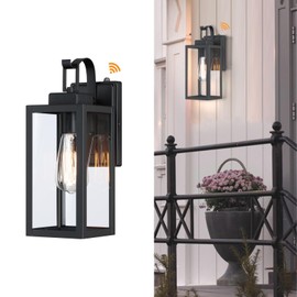 WISBEAM 13.7in Black Outdoor Wall Lantern, Dusk to Dawn Outdoor Wall Sconce, E26 Base 60W Max, Metal Housing Plus Glass, ETL Qualified, Bulbs not Included
