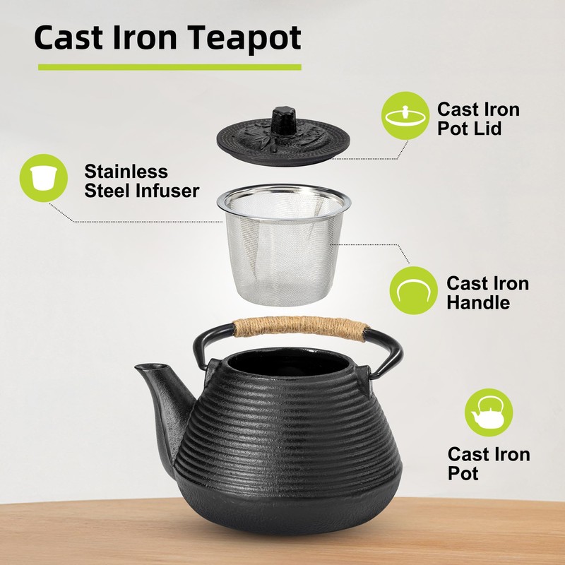 suyika Japanese Tetsubin Tea Kettle Cast Iron Teapot with Stainless