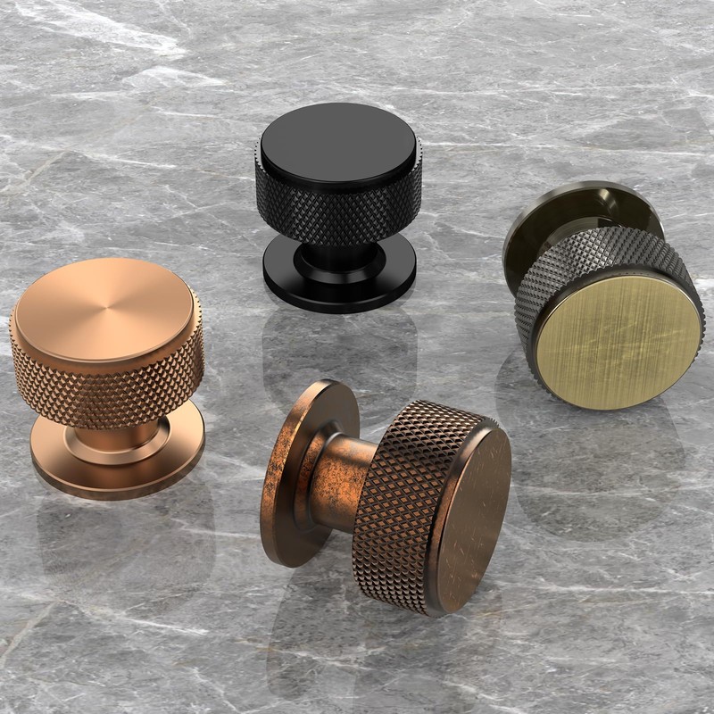 Chibery 10 Pack Champagne Bronze Kitchen Cabinet Knobs, Knurled Round