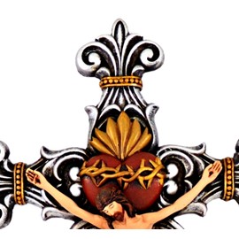 Needzo Calvary Sacred Heart Catholic Crucifix Wall Decor, Ornate Religious Decoration 10 Inch