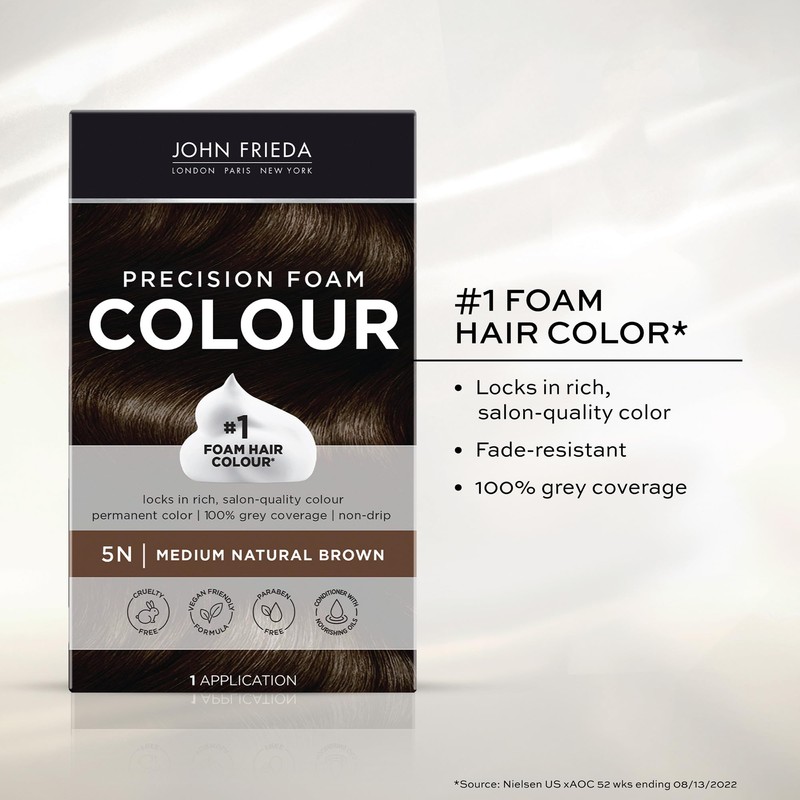 John Frieda Precision Foam Hair Color, Medium Natural Brown 5N,