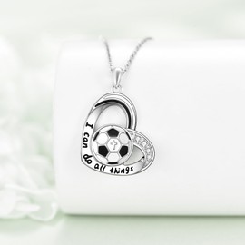 LWQQWL Soccer Necklace for Women Sterling Silver Soccer Pendant Necklaces Heart Sports Jewelry Gifts