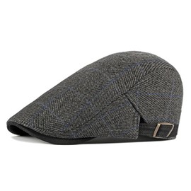 Rayson Men's Flat Cap Men's Beret Cotton Flat Cap Men's Flat Cap Chirm Cap Adjustable Grid Shaped, gray