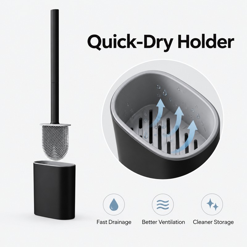 Wall Mounted Silicone Toilet Brush for Bathroom Cleaning – Flat