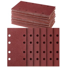 KAHEIGN 60Pcs Sanding Sheets, 40/60 /80/120 /180/240 Grits Hook and Loop Sander Pads 8 Holes Sander Paper Fit Rectangular Sander (185mm x 93mm)
