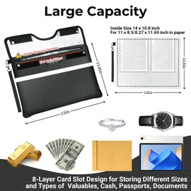 Jsngbse 6200°F Fireproof Document Bag with Lock, 15x 11.8 Inch Fire Proof Bag for Documents with Zipper, Water Resistant Fireproof Envelope with Reflective Strip, Fireproof Money Bag Pouch Black