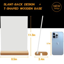 3 Pack Acrylic Sign Holder, L/T Shape Clear Acrylic Frames Wood Base Table Menu Display Stand for Office School Restaurant (8.5 x 11)