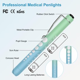 3 Pack Pen Lights for Nurses with 6 Batteries - Reusable Pen Light with Pupil Gauge and Ruler, Nurse Accessories for Work, Medical Penlights for Nursing Student Doctors EMT CNA (Pink+Yellow+Green)
