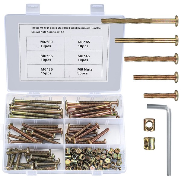 Aoyfuwell110 Pcs M6 Nuts and Bolts Kit, Barrel Bolts and