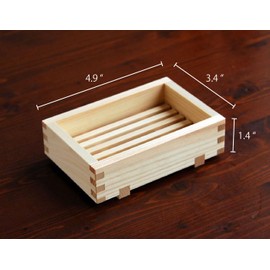 Waraku Fuuka Wooden Hinoki Japanese Cypress Bar Soap Dish Holder Tray (4.9×3.4×1.4 in)