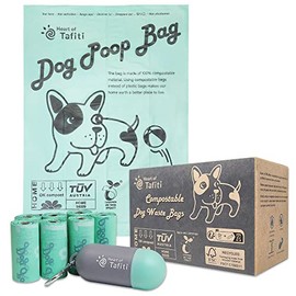 Heart of Tafiti Dog Poop Bag with Holder, Doggie poop bags, Compostable dog waste bags, Extra Thick and Strong Leak Proof, Vegetable-Based, Unscented, Size 9 x 13 Inches, 70 Counts